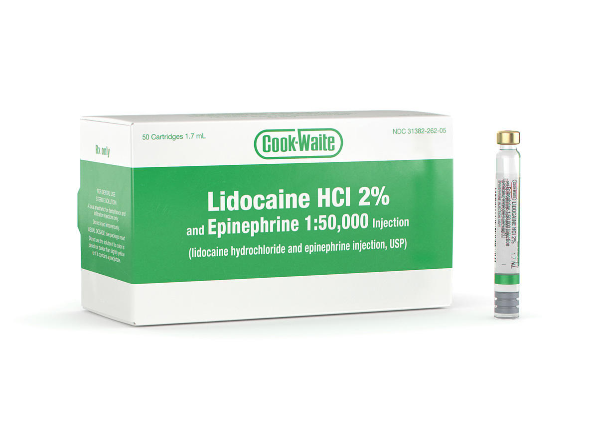 Lidocaine HCl 2% Epinephrine Cook-Waite 1.7ml 50/box
