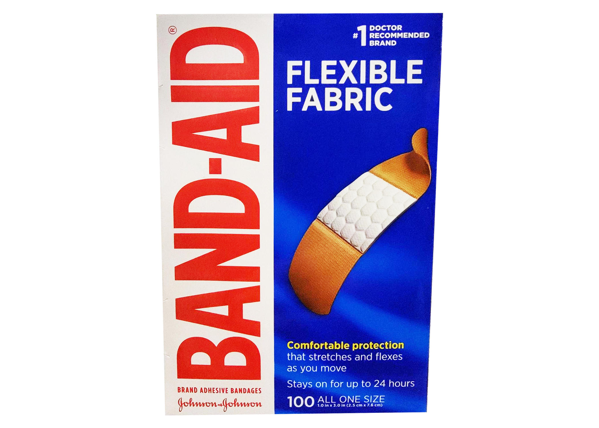 BandAid Flexible Fabric Adhesive Bandage Strip, 1" x 3", 100/bx