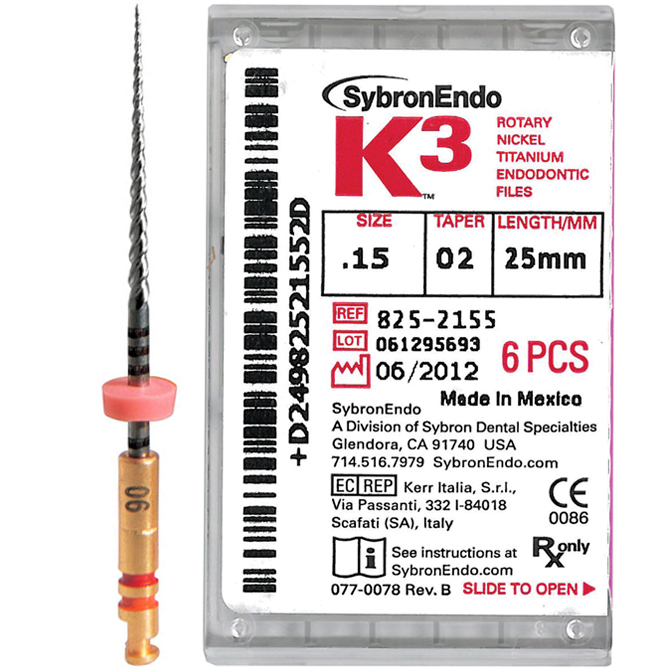 K3 Nickel Titanium Endodontic Files 21mm .06, 6/Pkg (SybronEndo)