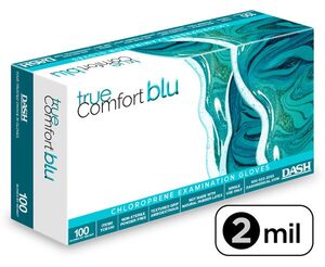 True Comfort Blu Polychloroprene Exam Gloves Powder Free, Latex Free, 100/Pkg (Dash Medical)