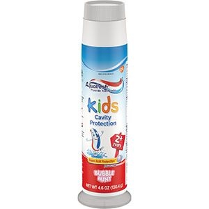 Aquafresh Kids Three Stripe Pump Fluoride Toothpaste, Bubble Mint flavor, 4.6 oz. tube, 24/cs #00303P