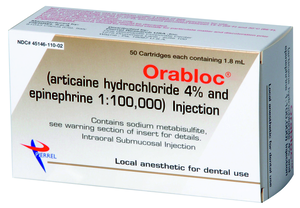 Orabloc 4% Articaine HCl With Epinephrine 1.8 ml Injection Cartridges, 50/Pkg