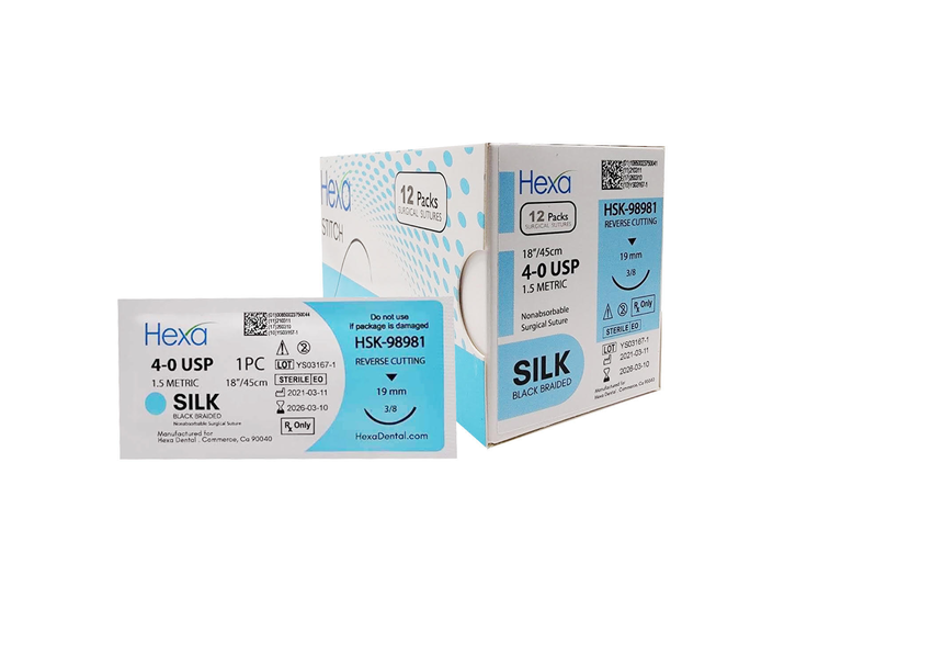 Sutures Black Silk 12/Pkg (Hexa Dental)
