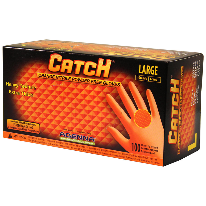 Gloves Catch 8 mil Powder Free Orange Nitrile (Adenna)