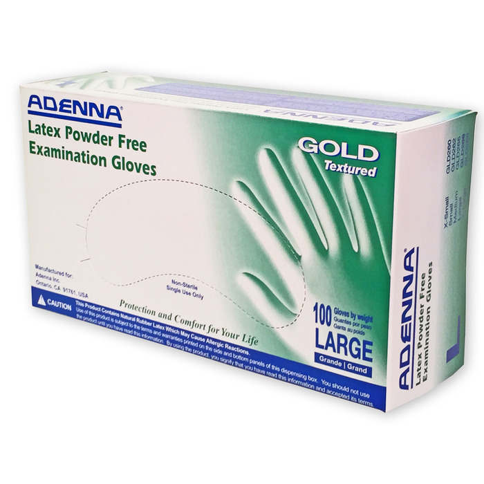 Gloves Gold Latex Exam Gloves Powder-Free (Adenna)