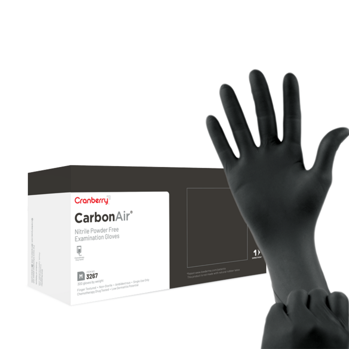 Carbon Air Nitrile Exam Gloves Powder Free, Black 300/Box
