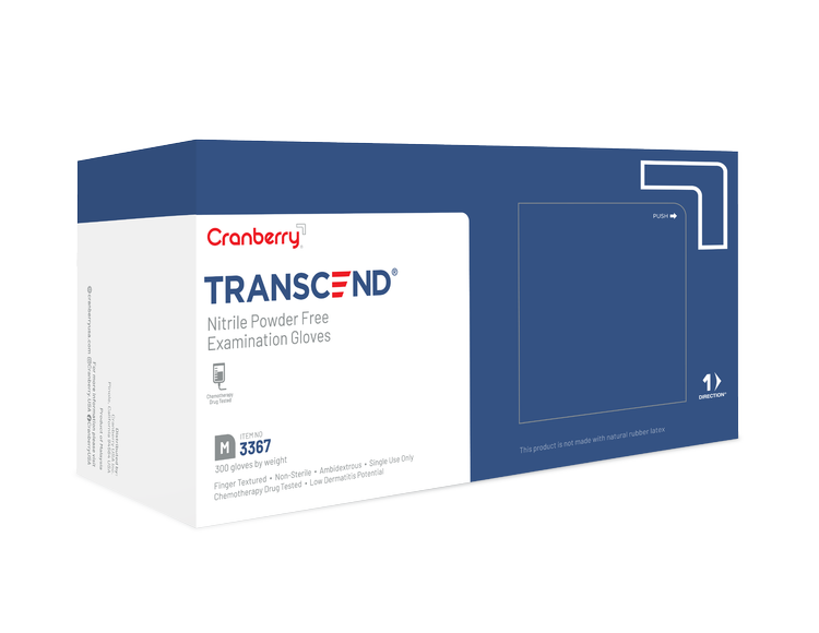 Transcend Nitrile Exam Gloves, Powder Free Matte Blue (Cranberry)