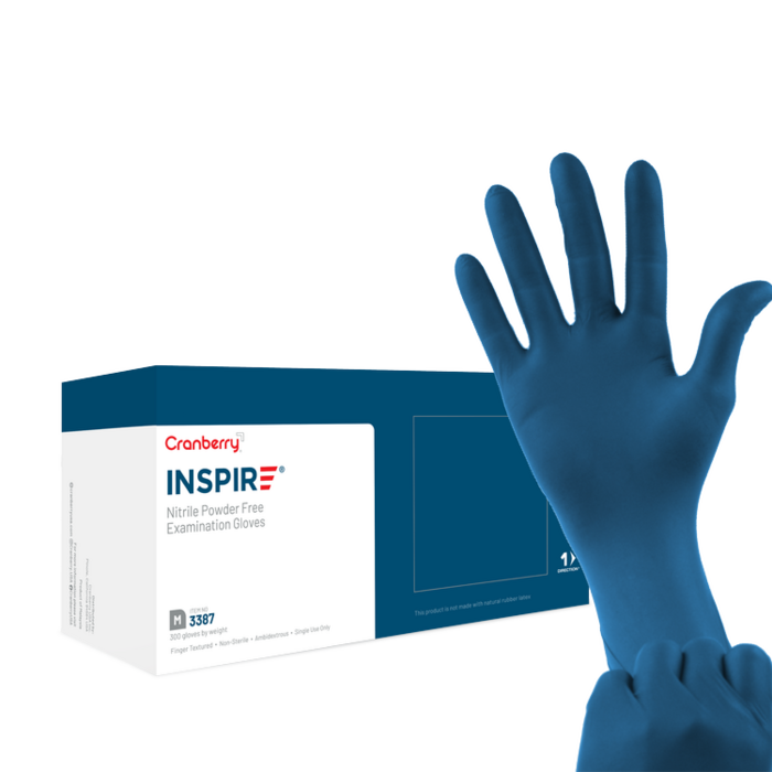 INSPIRE Nitrile Exam Gloves, Powder Free, Aegean Blue (Cranberry)