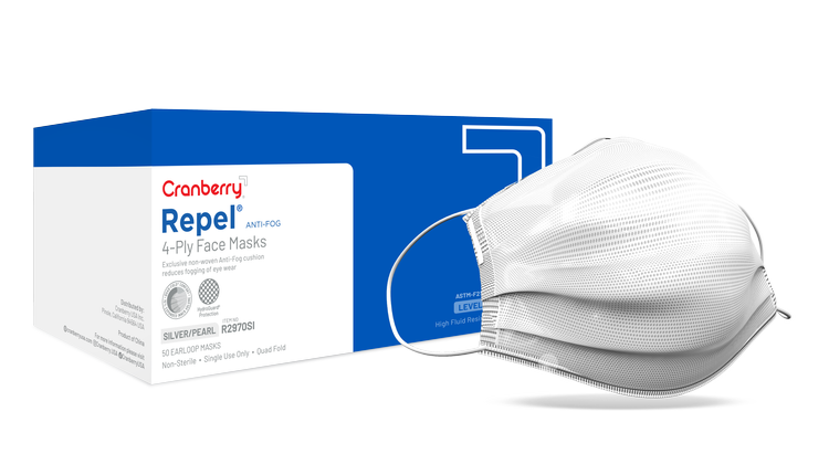 Repel Face Mask Antifog 4-Ply ASTM Level 3, 50/Box