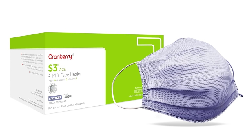 Cranberry S3 ACE Mask ASTM Level 3, 50/Bx 