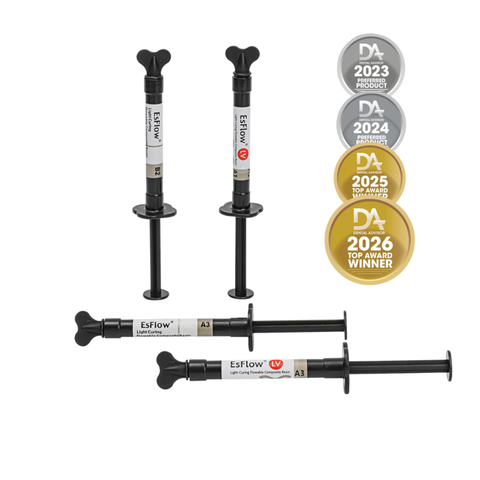 EsFlow Flowable Light-Cured Composite, Radiopaque Syringes. 2 x 2 Gm EsFlow Flowable Light-Cured Composite, Radiopaque Syringes. 2 x 2 Gm