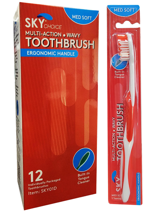 Toothbrushe Soft/Medium Adult 12/Pkg (Sky Choice)